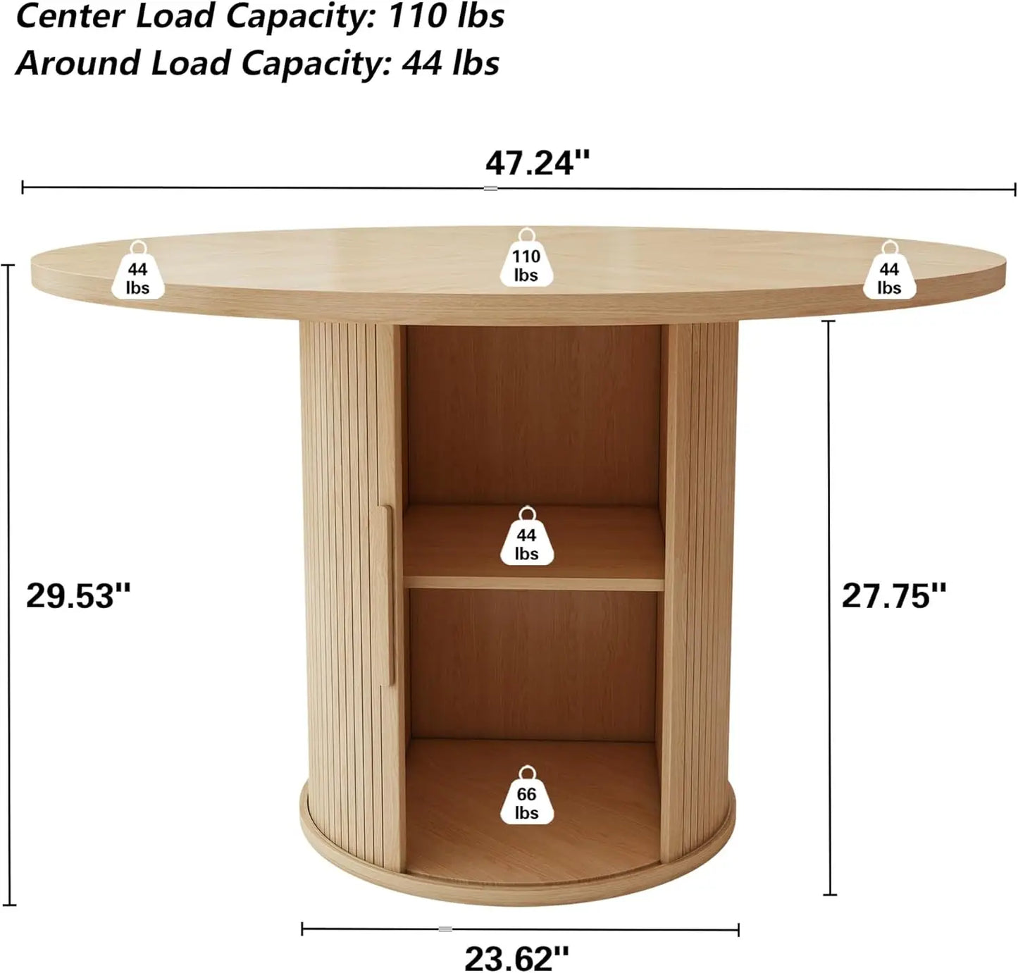 XMSJ Modern Round Dining Table For Four With Hidden Storage
