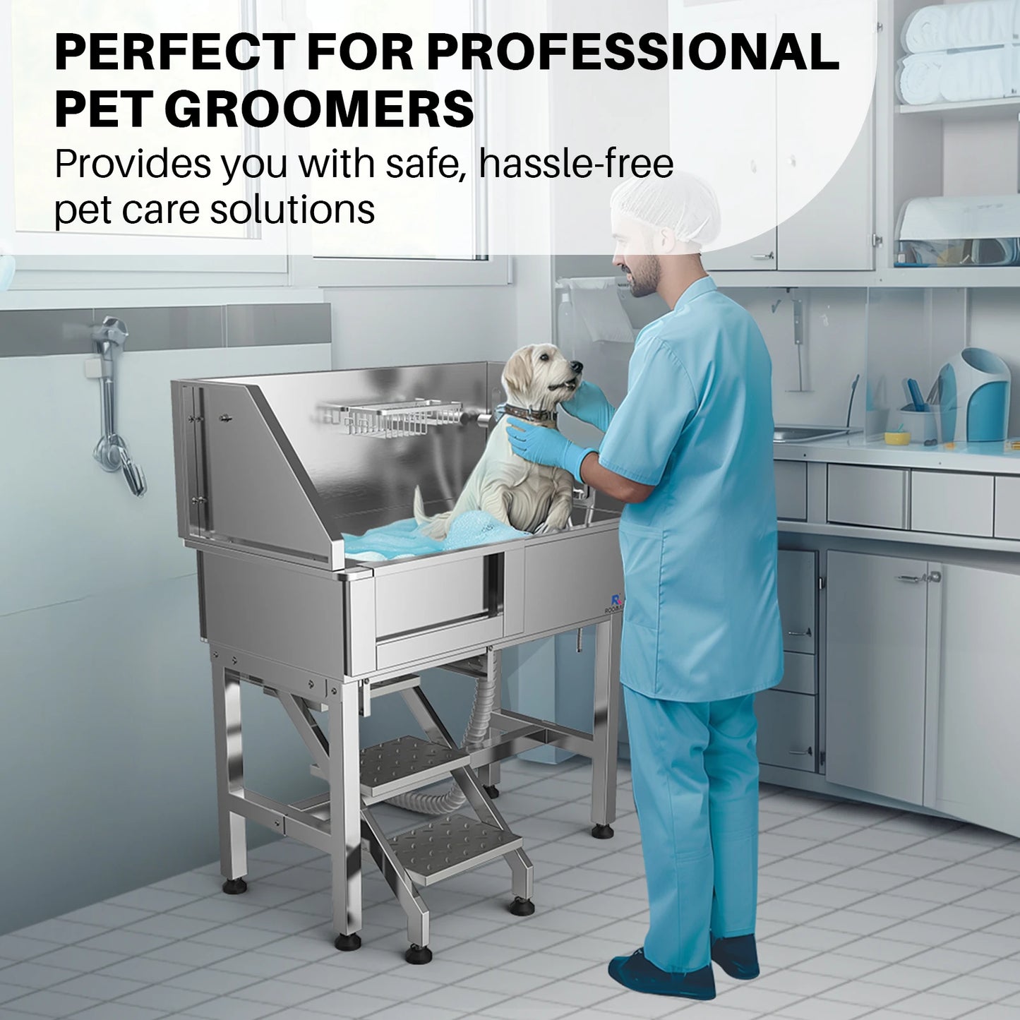 ROOMARK Stainless Steel Dog Grooming Tub with Faucet Accessories