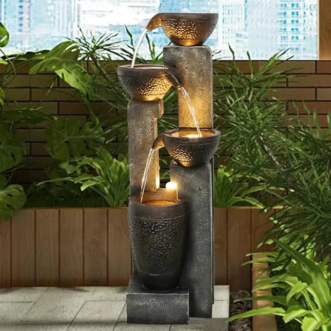 Hamiedun Outdoor 4-Tier Resin Garden Water Fountain