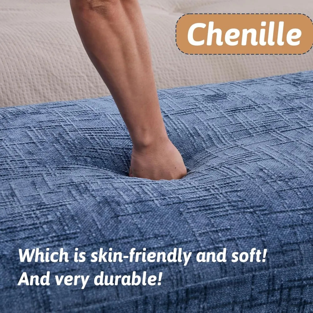 HUANZHUANG Chenille Chaise Bench With Armrests And Pillows