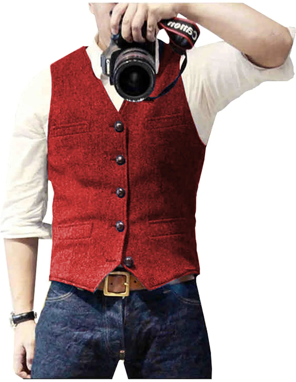 Solovedresscn Mens V Neck Wool Herringbone Vest Slim Fit