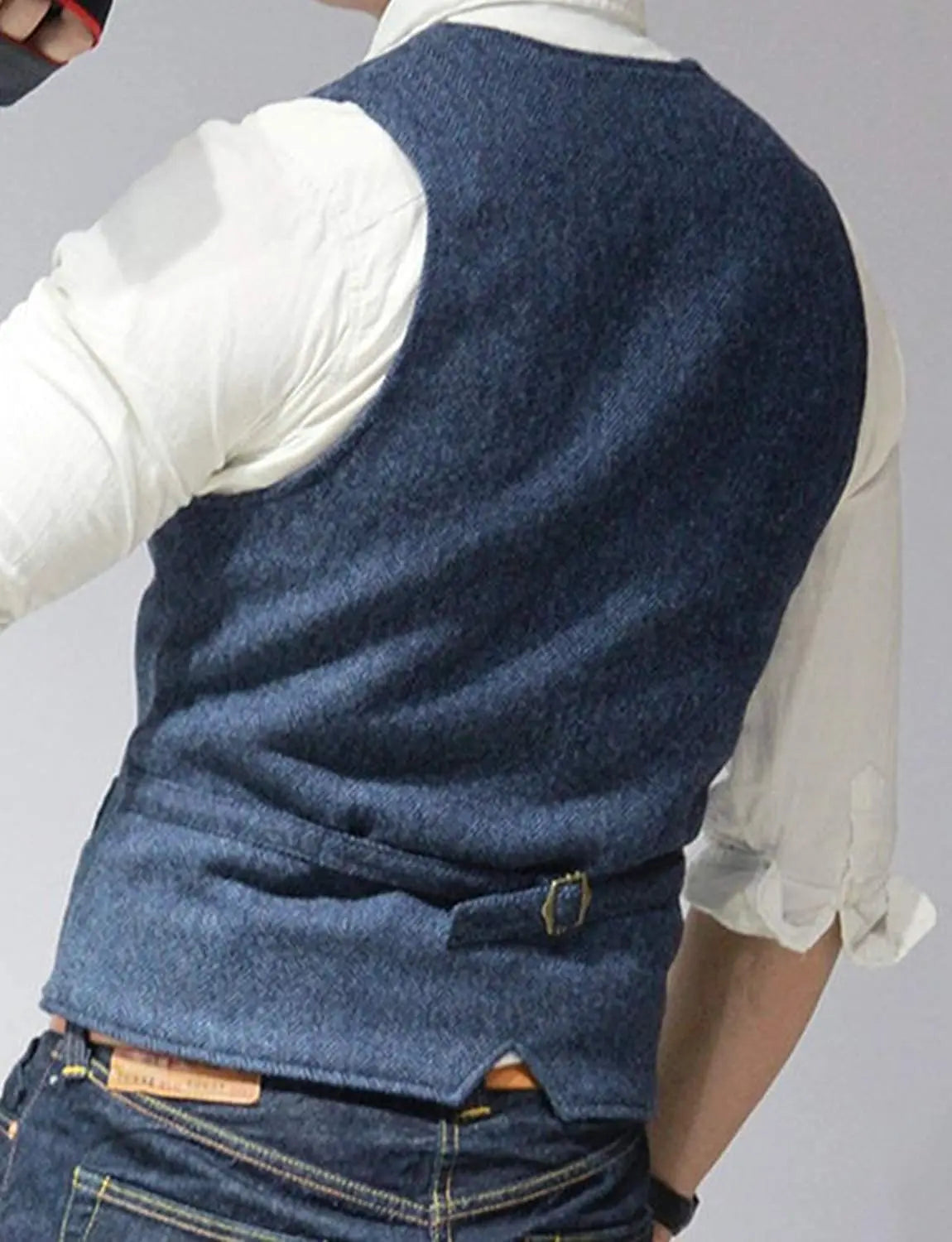 Solovedresscn Mens V Neck Wool Herringbone Vest Slim Fit