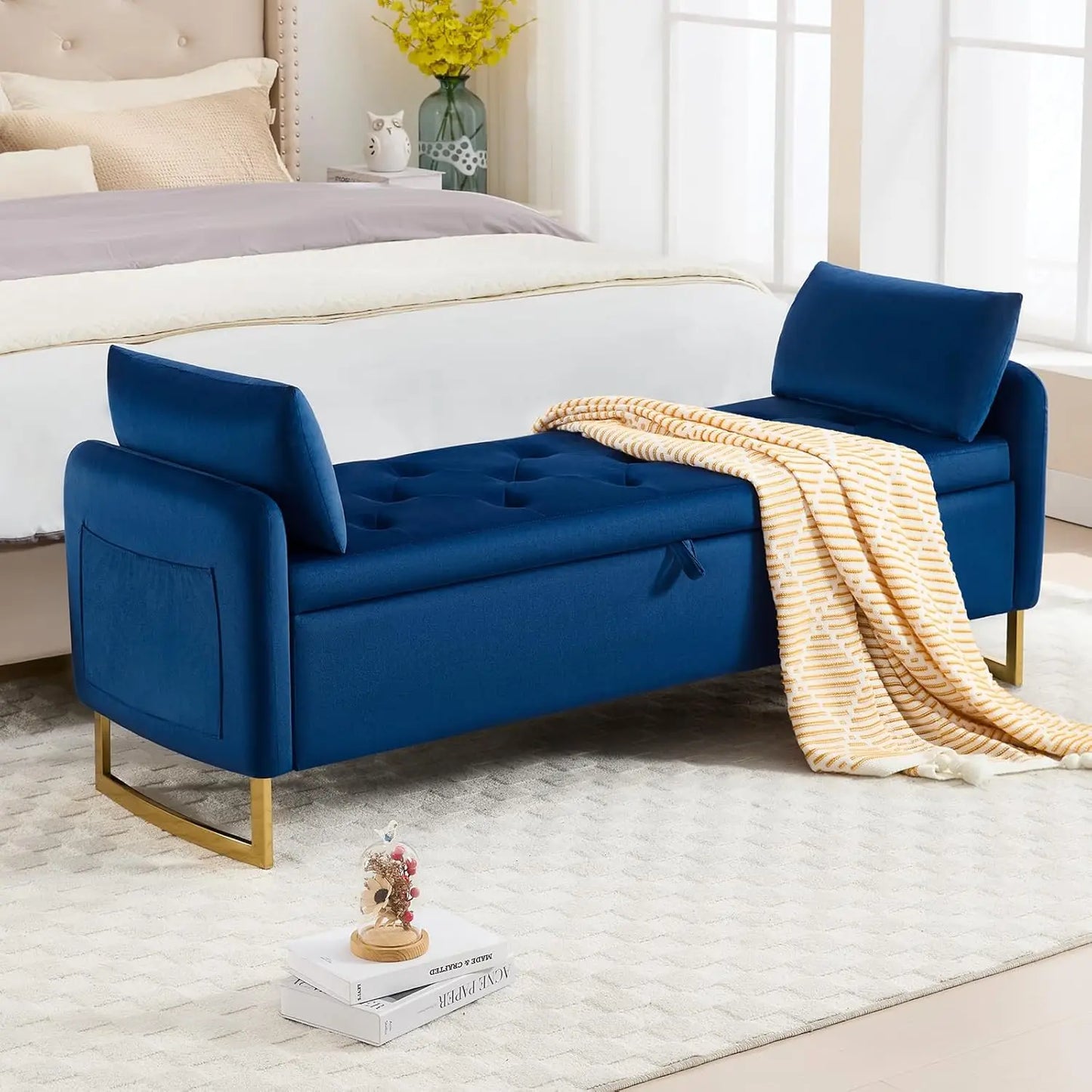 Angduo Velvet Storage Ottoman Bench With Tufted Upholstery