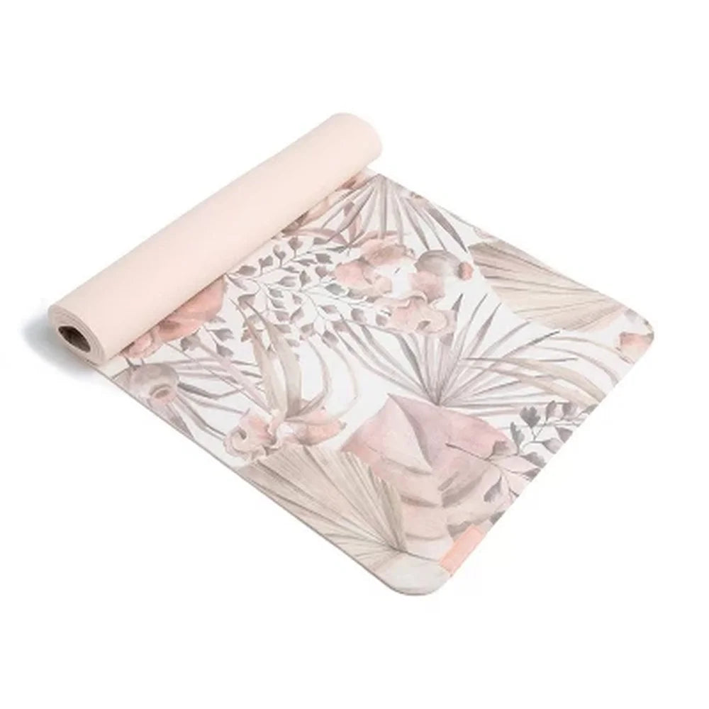 DUTRIEUX Vegan Suede Yoga Mat with Floral Design for Workouts