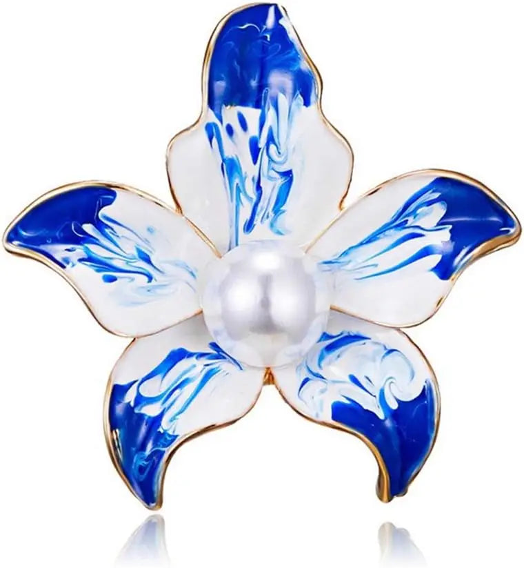Elegant Plum Blossom Enamel Brooch Pin Gold Plated Flower