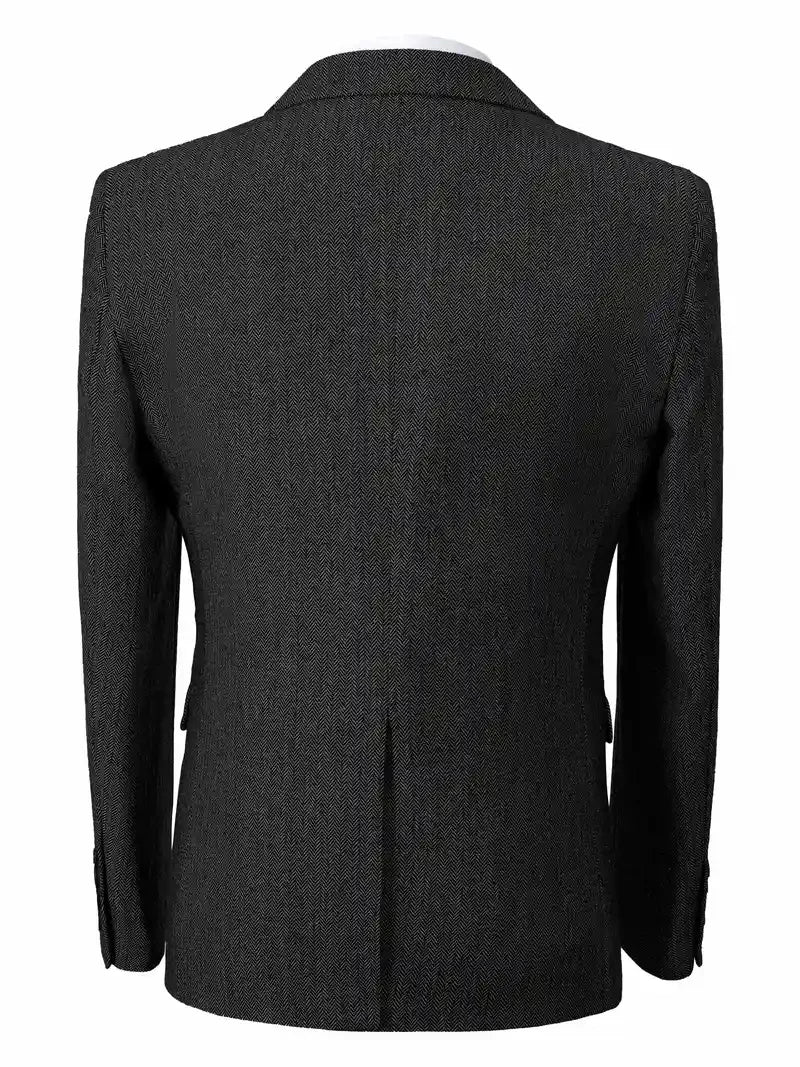 Solovedresscn Retro Tweed 3pc Suit Slim Fit Blazer Pants