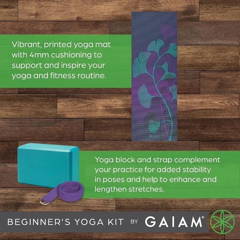 Gaiam Beginner Yoga Starter Kit with Mat, Block, Strap