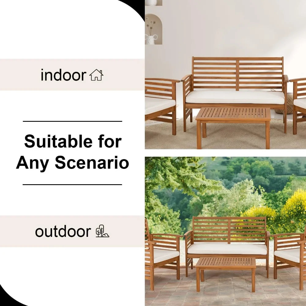 Acacia Outdoor Wood Patio Sofa Set Cushioned Comfort