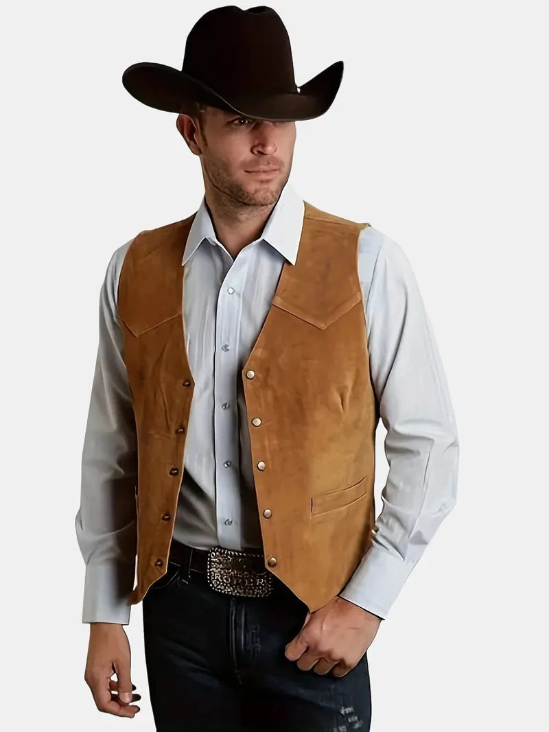Cheervilla Vintage Suede Leather Men Vest Slim Fit Waistcoat