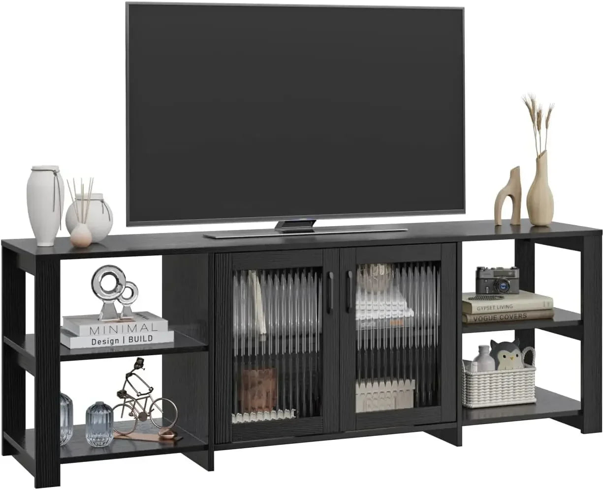 TV Stand Cabinet With 2 Doors And Open Cubby Storage