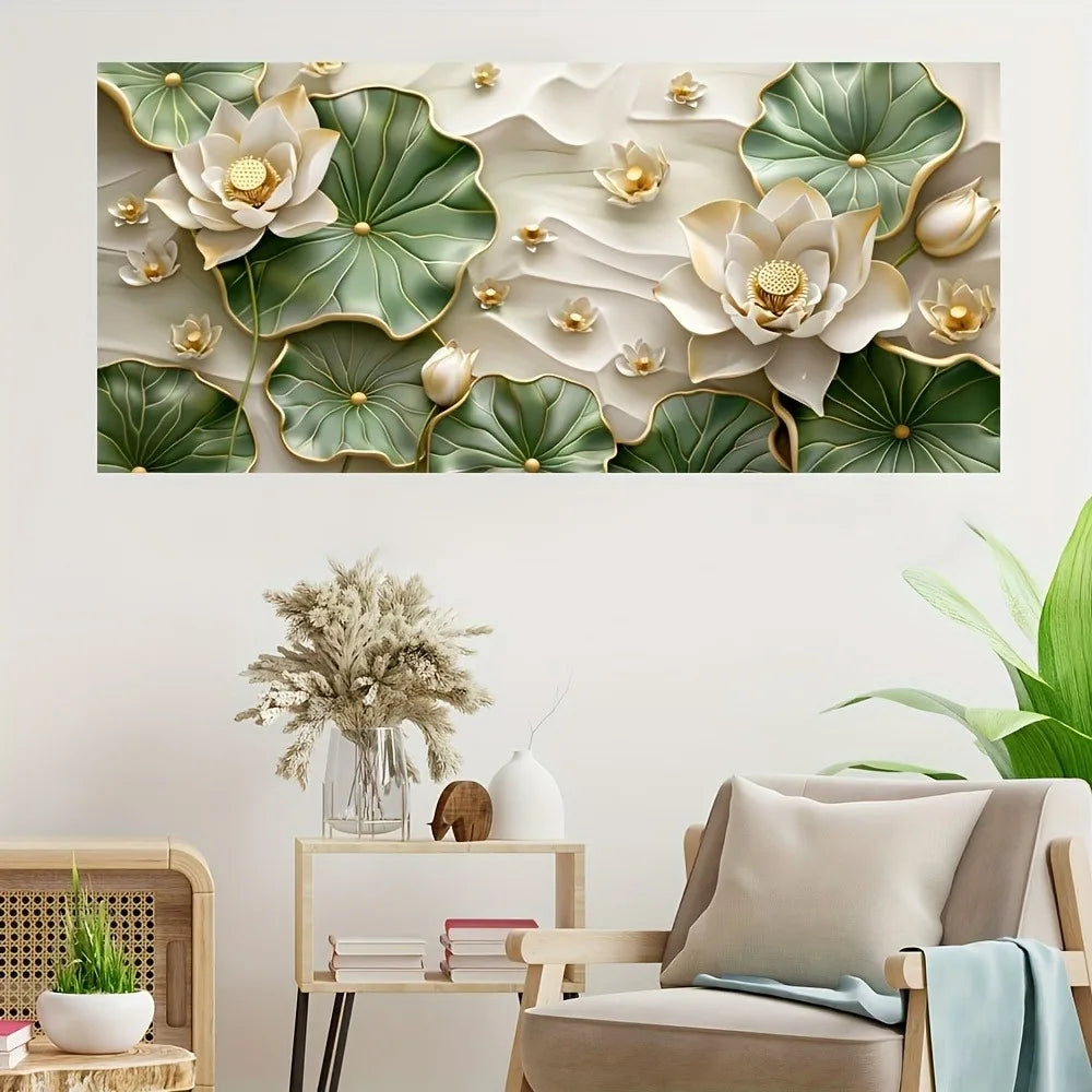 Modern Abstract Lotus Leaf Canvas Art for Living Room