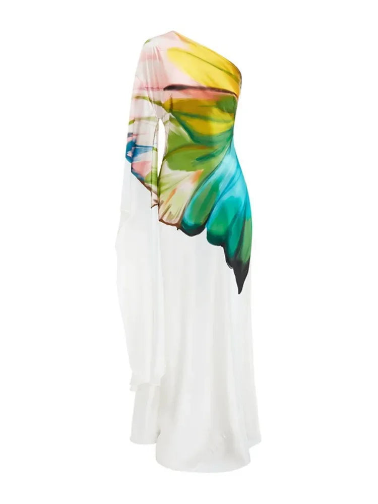 OSHOPLIVECN Floral One Shoulder Maxi Dress For Evening