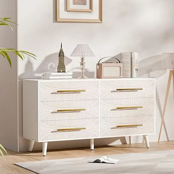 Chengwei Modern 6 Drawer Dresser With TV Stand Storage