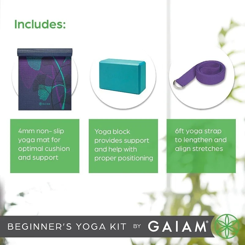 Gaiam Beginner Yoga Starter Kit with Mat, Block, Strap