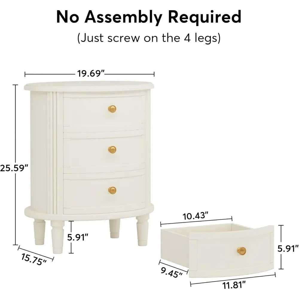 ANGDUO Farmhouse Nightstand With 3 Drawers Bedside Table