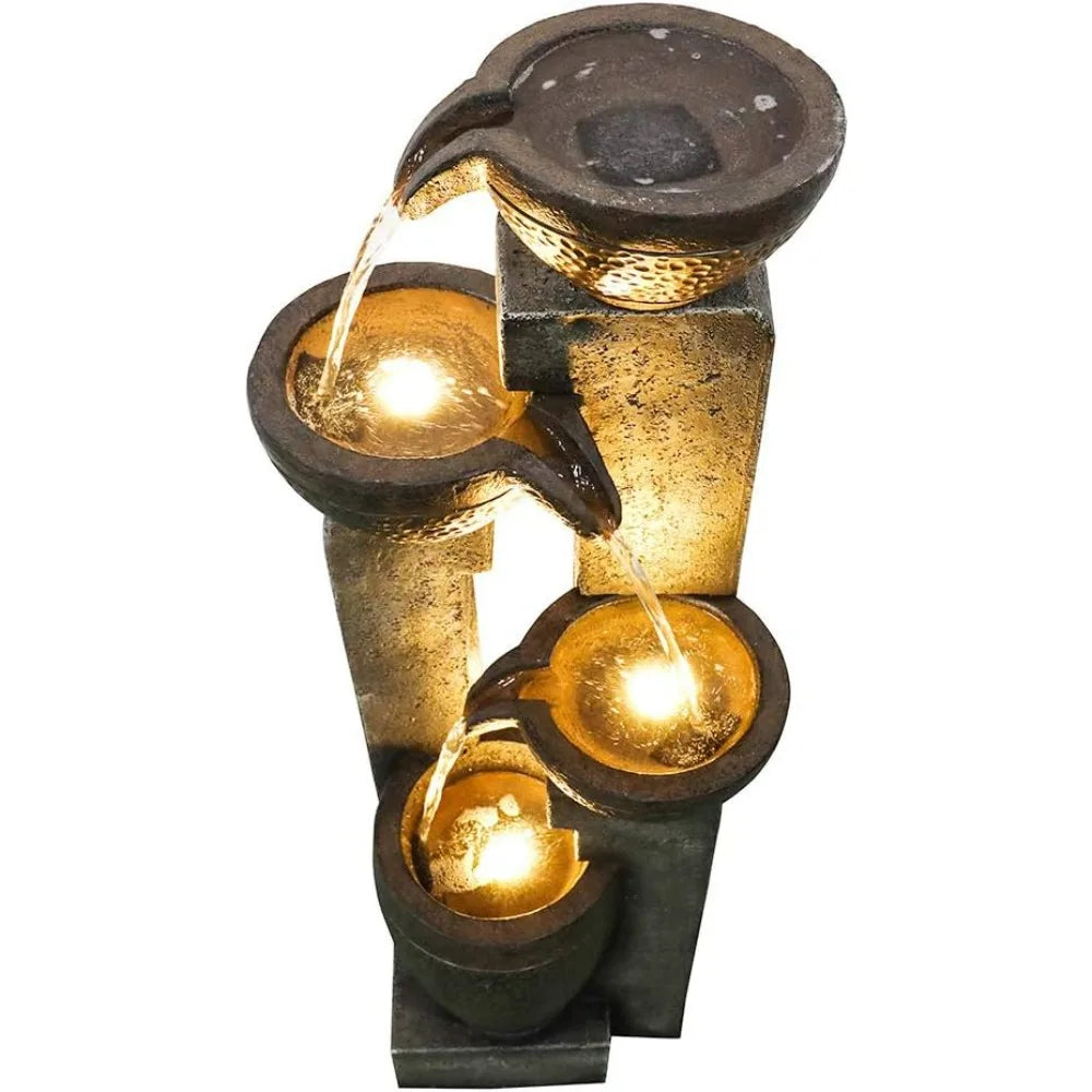 Hamiedun Outdoor 4-Tier Resin Garden Water Fountain