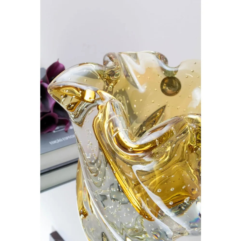 Murano Style Bergamo Hand Blown Glass Vase Luxurious Decor