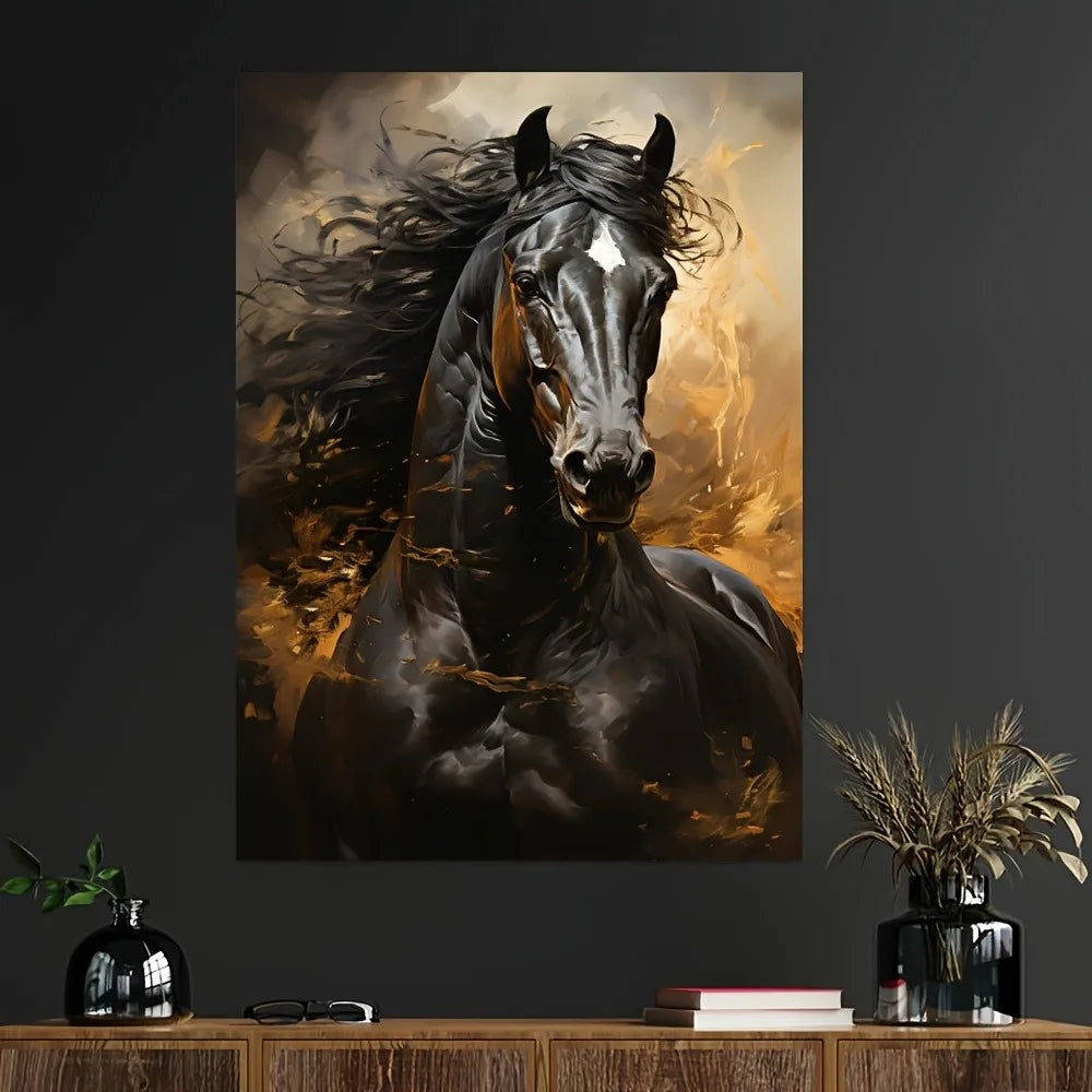 Hign-Concerned Horse Running Canvas Print Frameless Mural