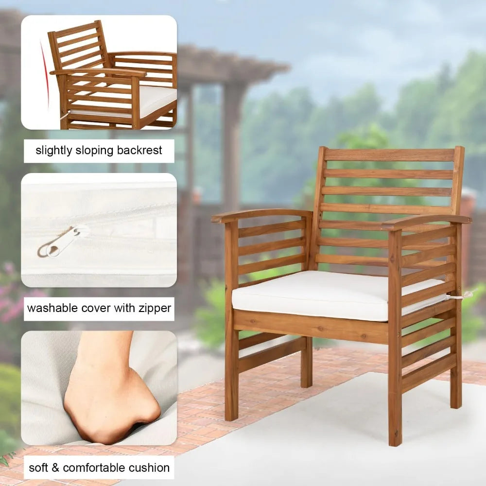 Acacia Outdoor Wood Patio Sofa Set Cushioned Comfort