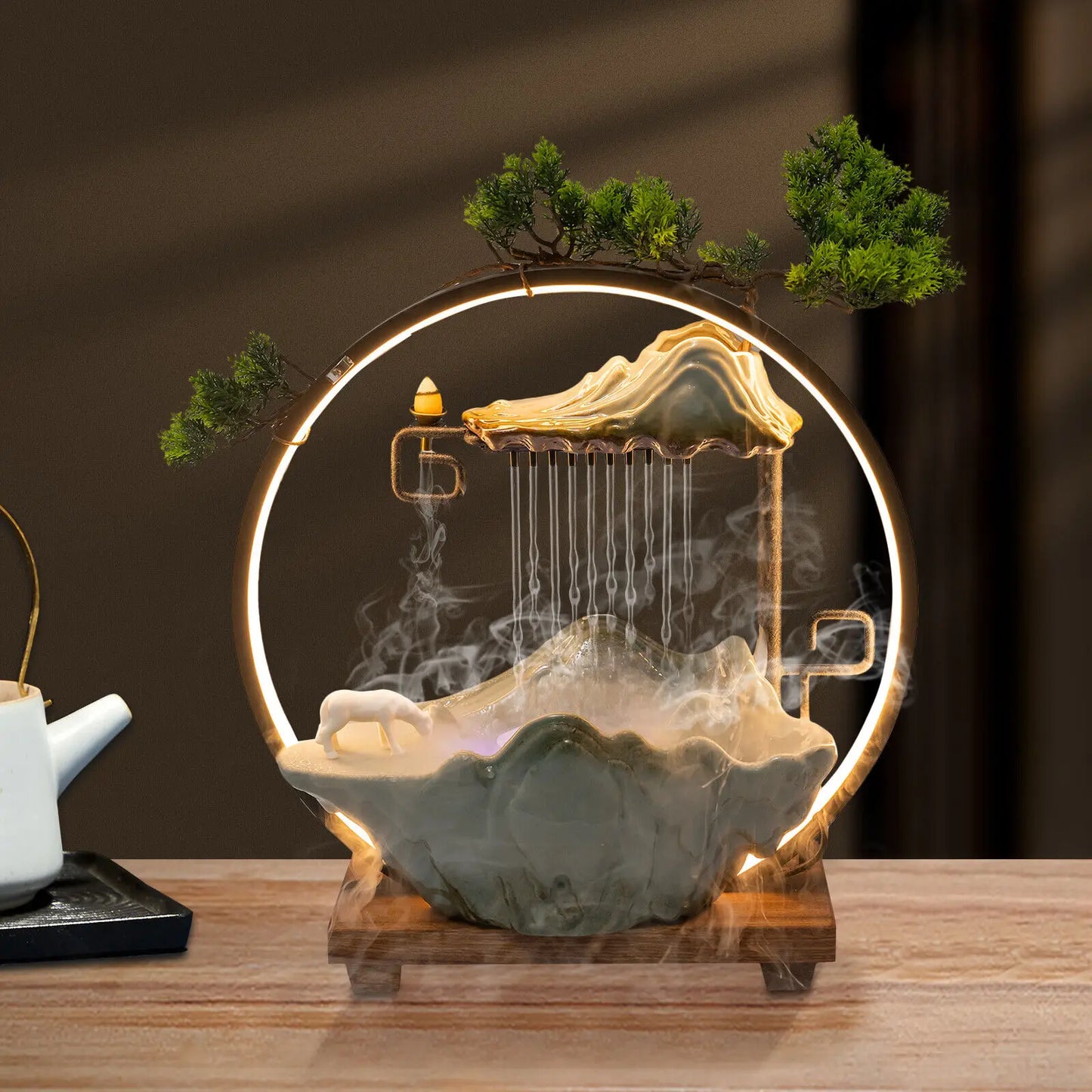 Tabletop Water Fountain LED Mist Decor For Meditation