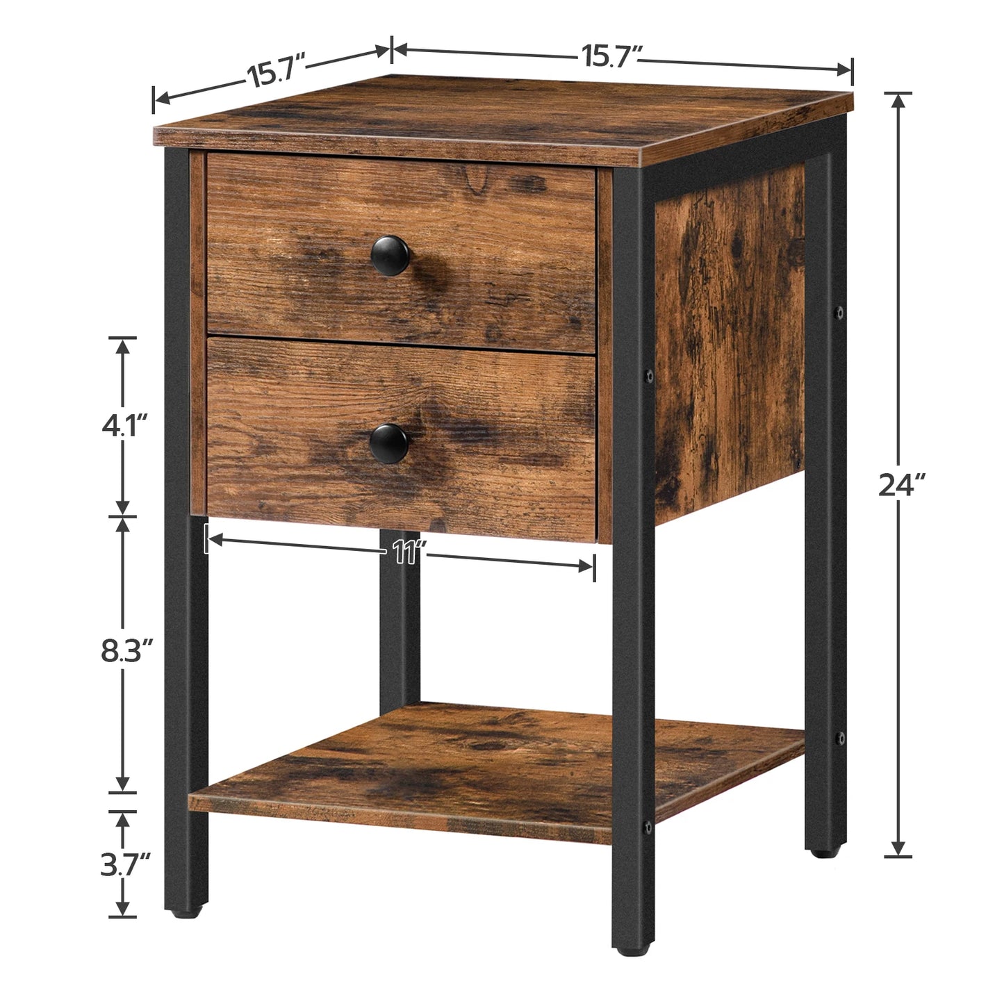 HOOBRO Industrial Nightstand With Drawers And Open Shelf