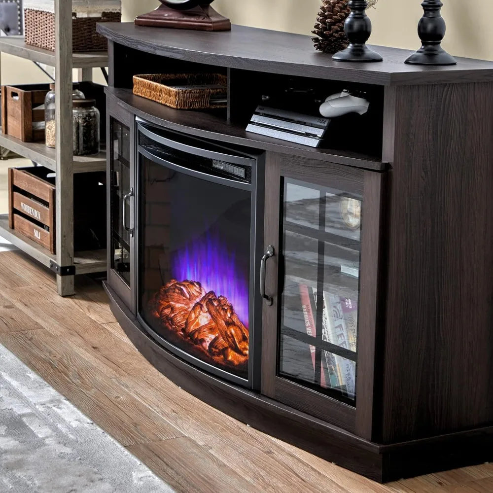 MKDK Curved Fireplace TV Stand with Electric Fireplace