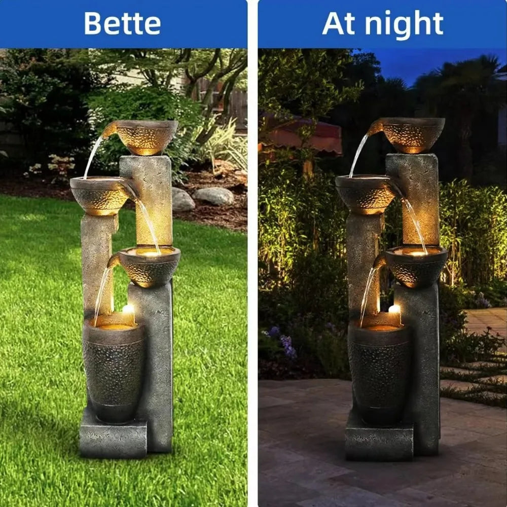 Hamiedun Outdoor 4-Tier Resin Garden Water Fountain