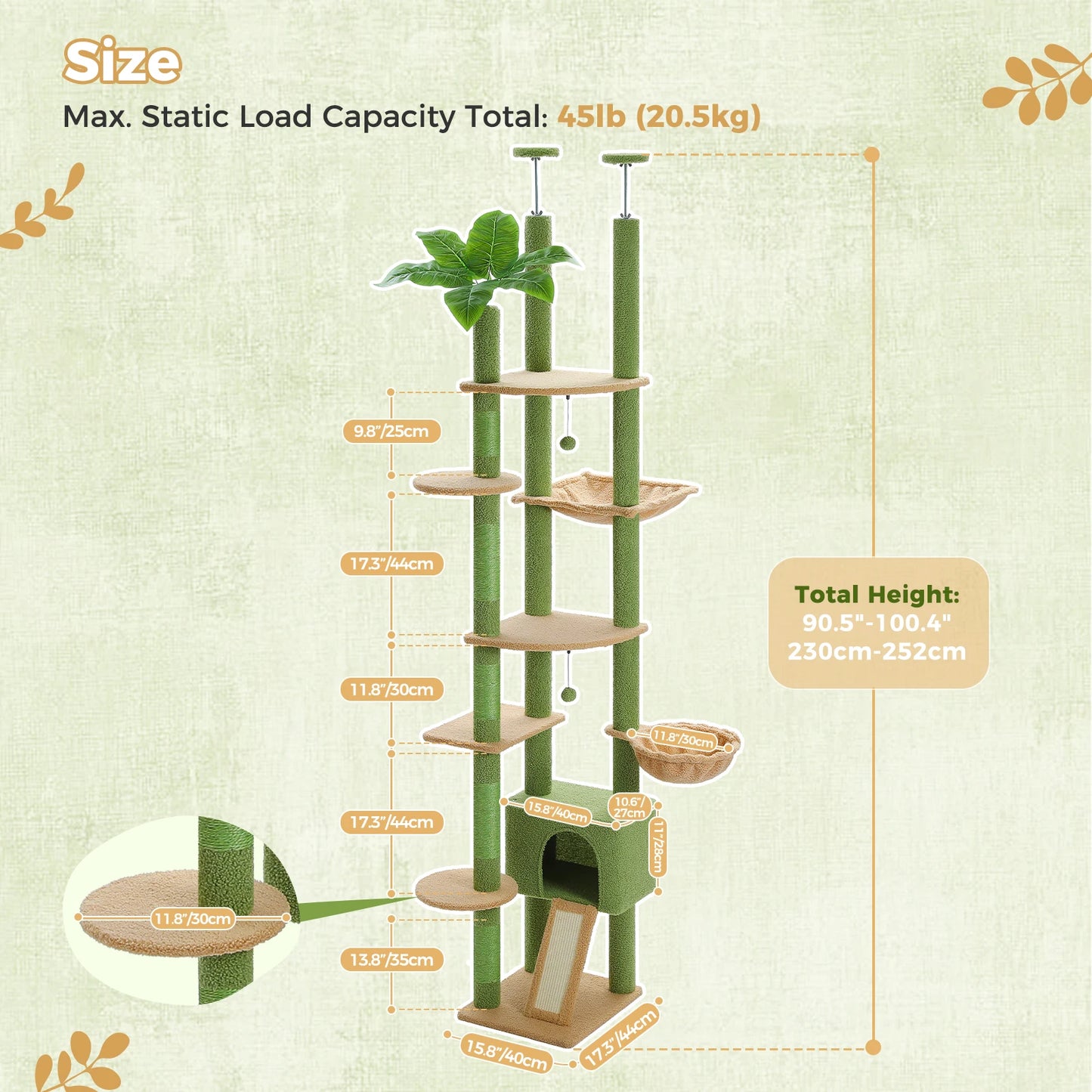PAWZ Road Floor To Ceiling Cat Tree With Scratching Posts