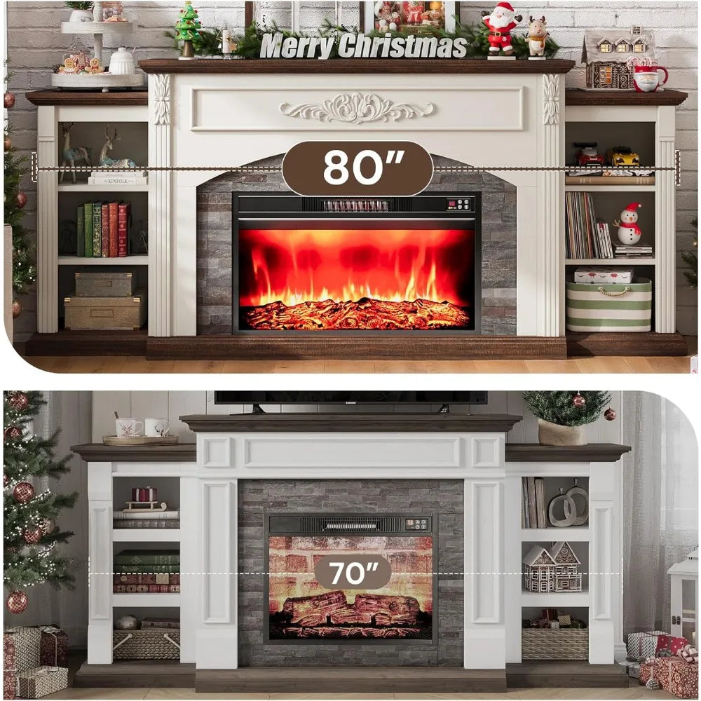 Electric Fireplace Console With Mantel TV Stand Unit