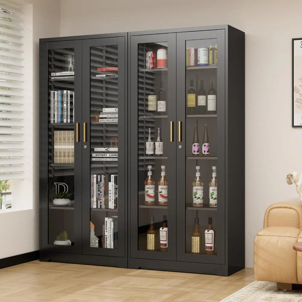 HUANZHUANG Glass Display Cabinet With Lock Curio Doors
