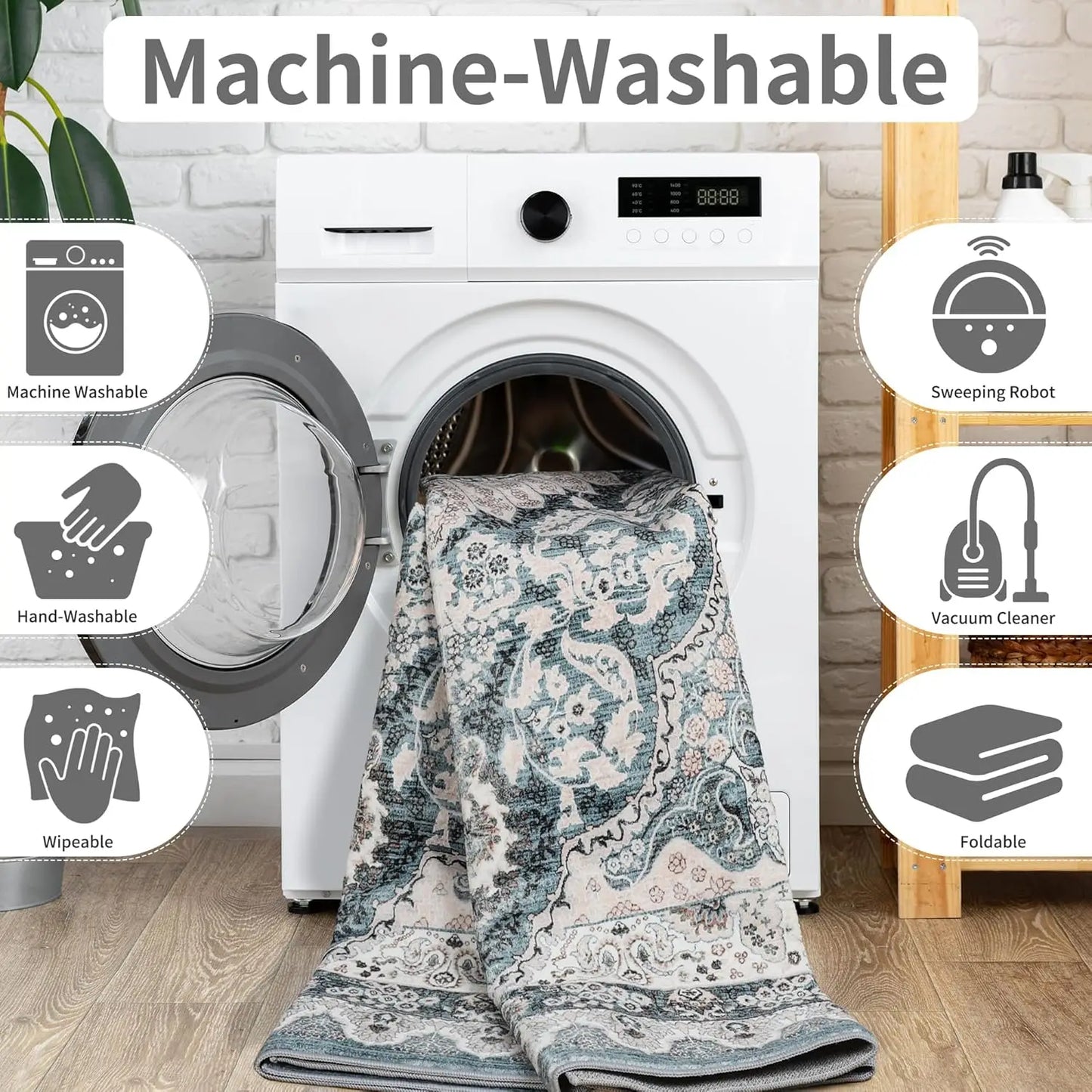 Noahas Living Room Area Rug Non Slip Machine Washable