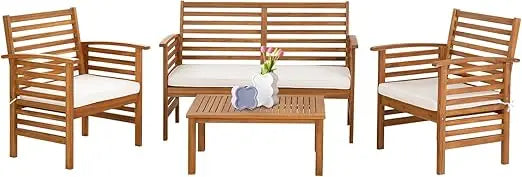 Acacia Outdoor Wood Patio Sofa Set Cushioned Comfort