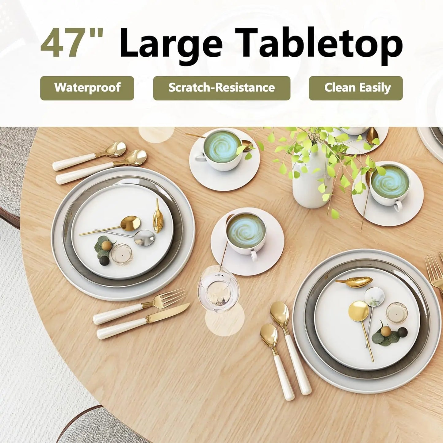 XMSJ Modern Round Dining Table For Four With Hidden Storage