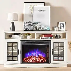 MKDK Curved Fireplace TV Stand with Electric Fireplace