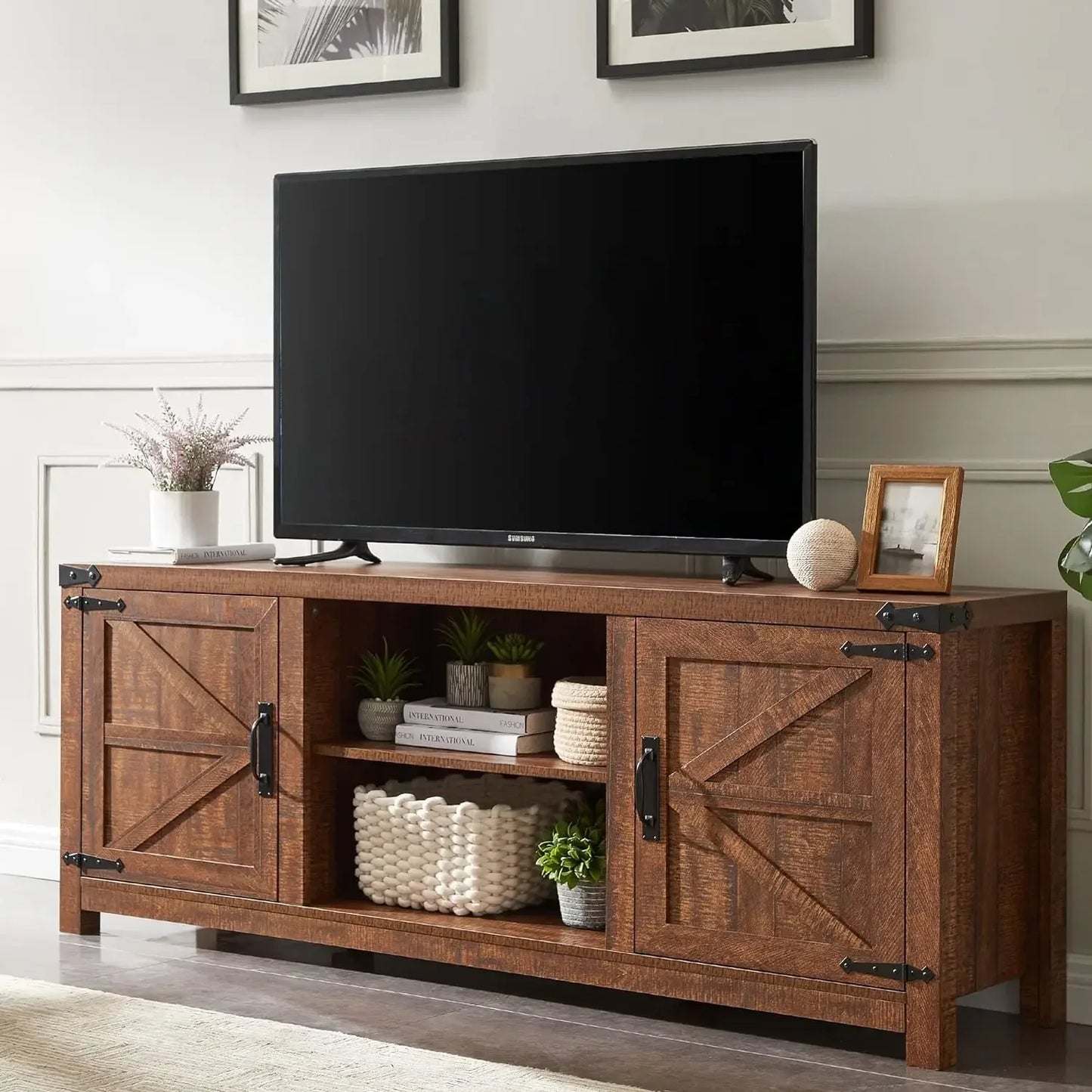 Guangbai Farmhouse TV Stand With Storage Cabinets
