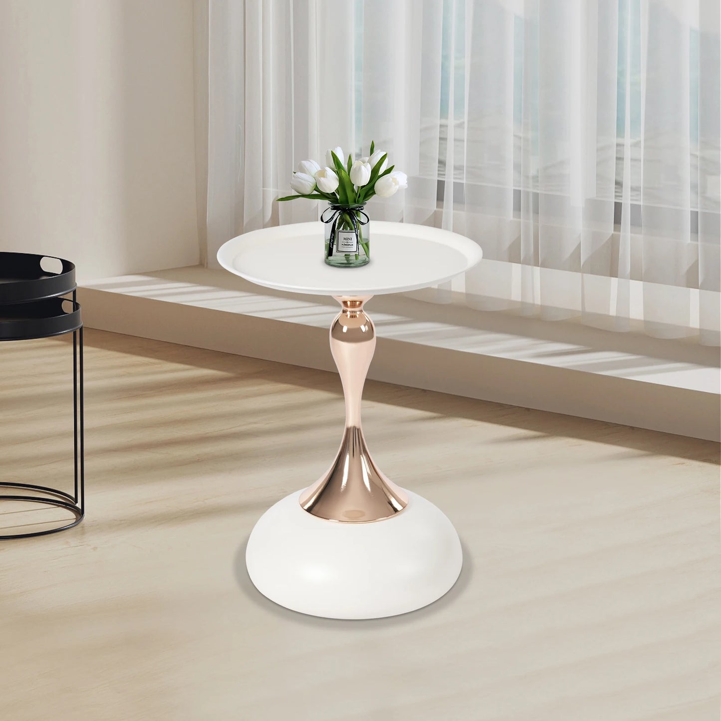 Bymaocar Modern Round Side Table White Metal End Table