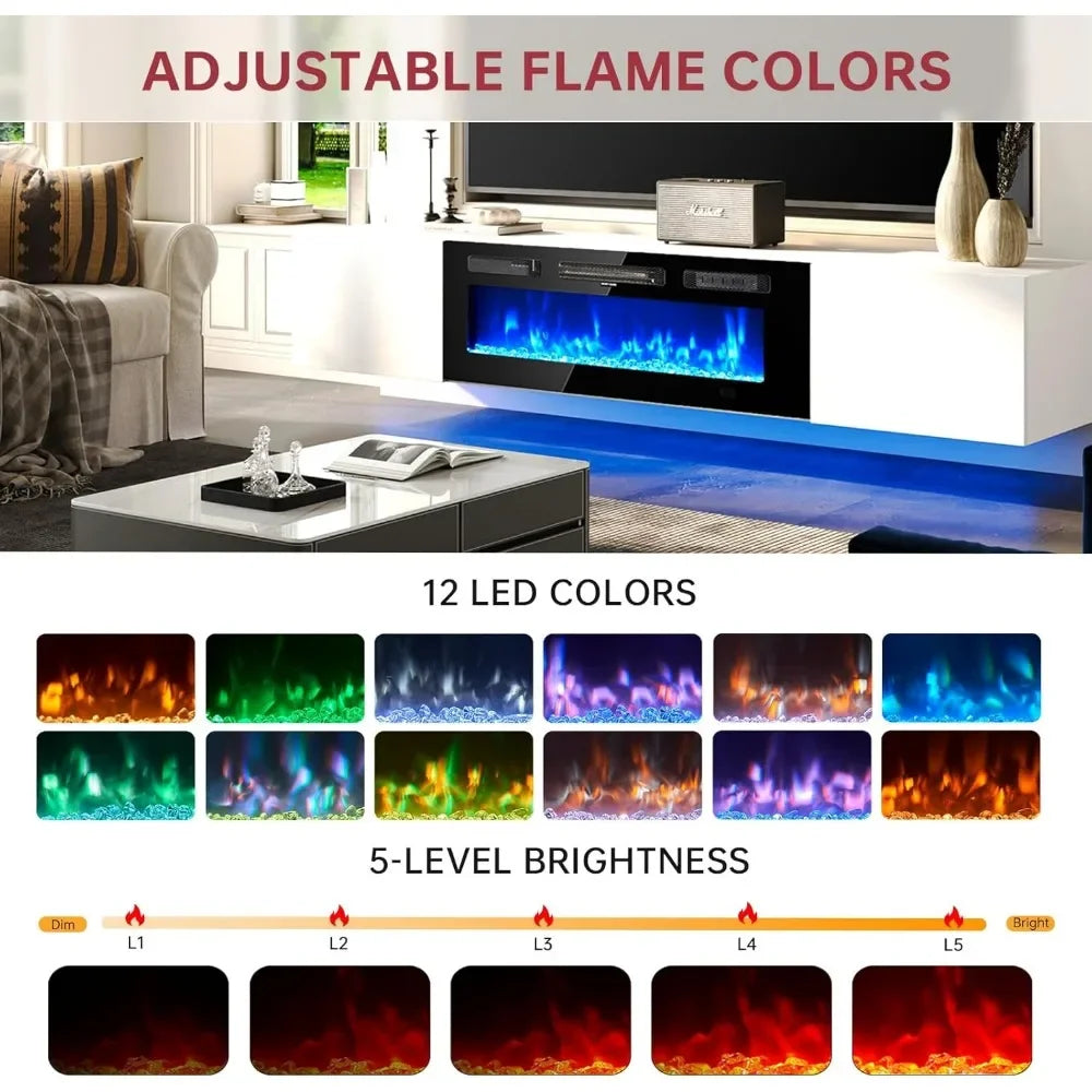 Floating TV Stand With Electric Fireplace Wall Mounted