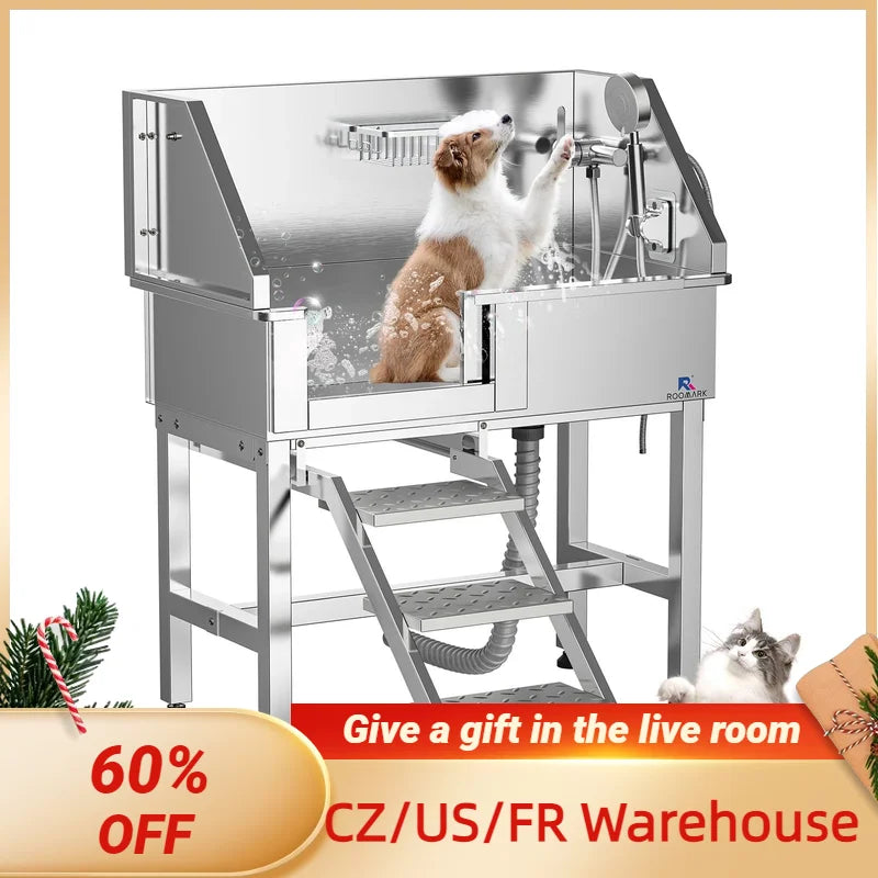ROOMARK Stainless Steel Dog Grooming Tub with Faucet Accessories