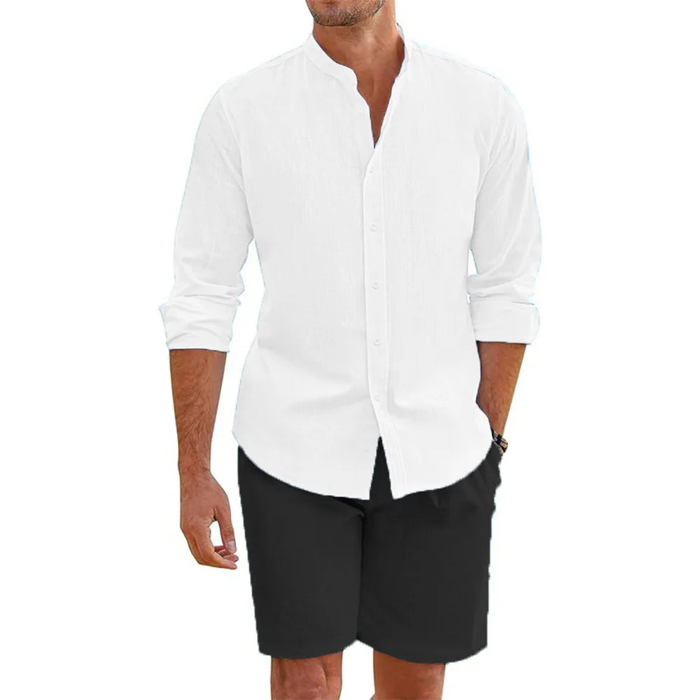 Cheervilla Mens Summer Cotton Linen Shirt And Shorts Set