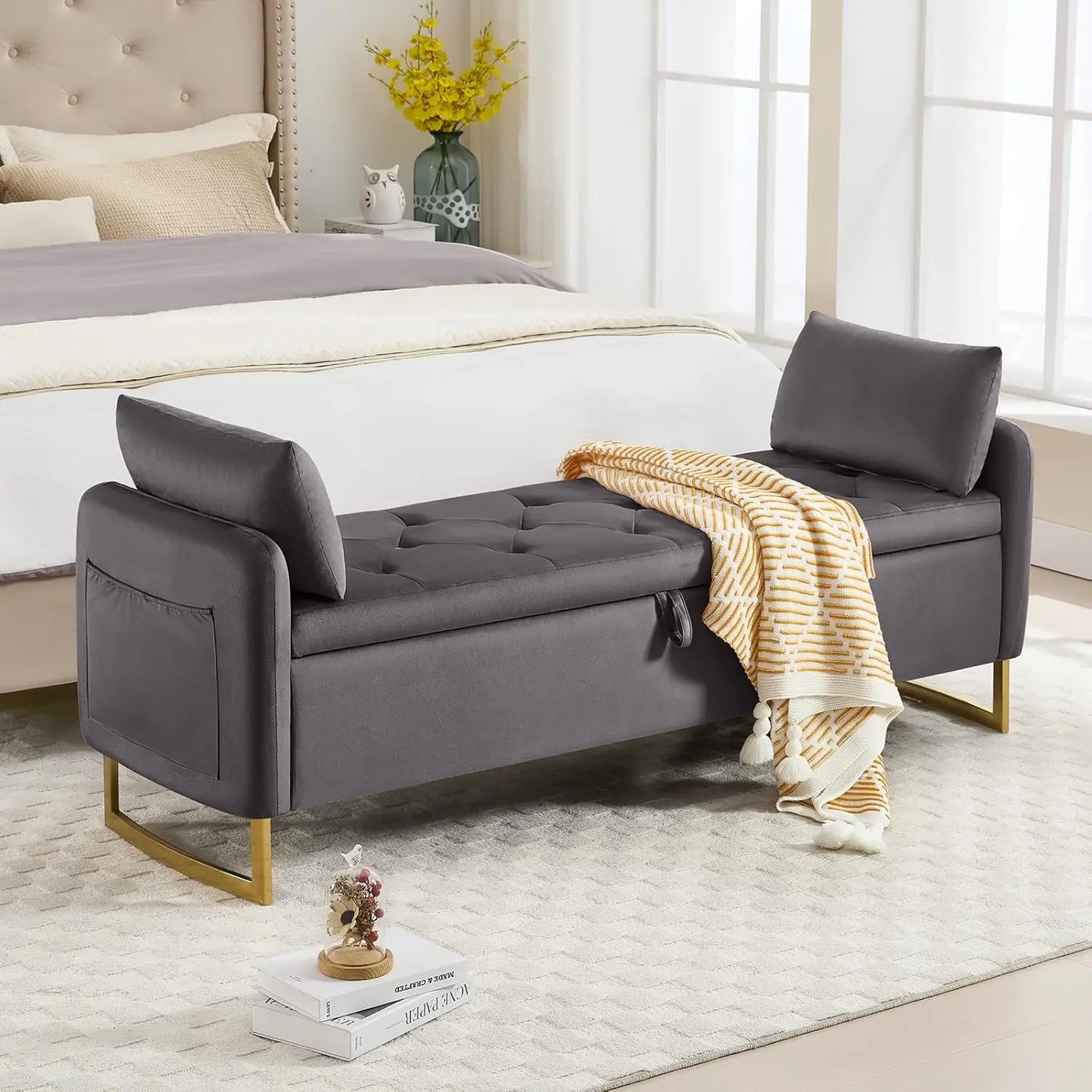 Angduo Velvet Storage Ottoman Bench With Tufted Upholstery