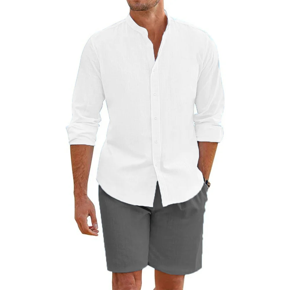 Cheervilla Mens Summer Cotton Linen Shirt And Shorts Set