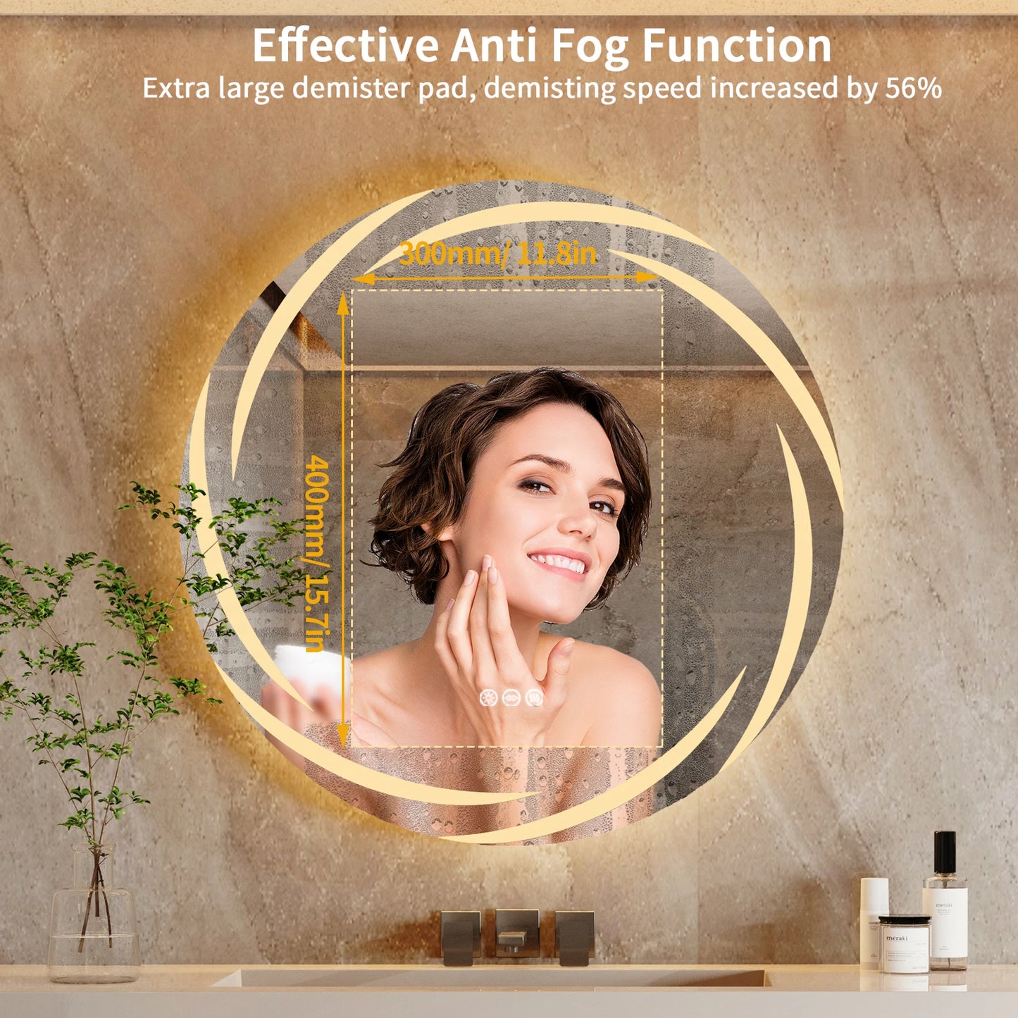 Anti Fog LED Round Bathroom Mirror With Backlit Illumination