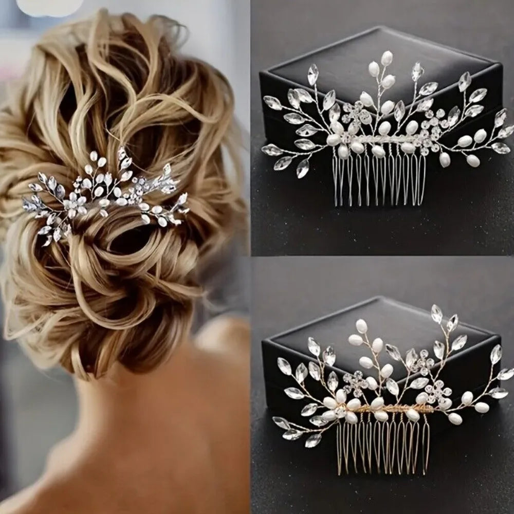 Cheervilla Bridal Hair Clips Faux Pearl Crystal Comb