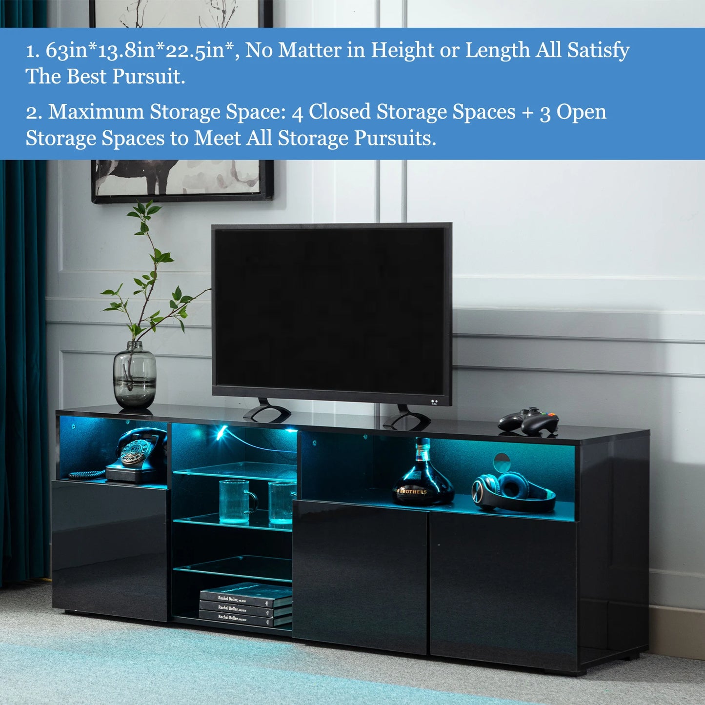Cheervilla Modern TV Stand High Gloss Adjustable Shelves