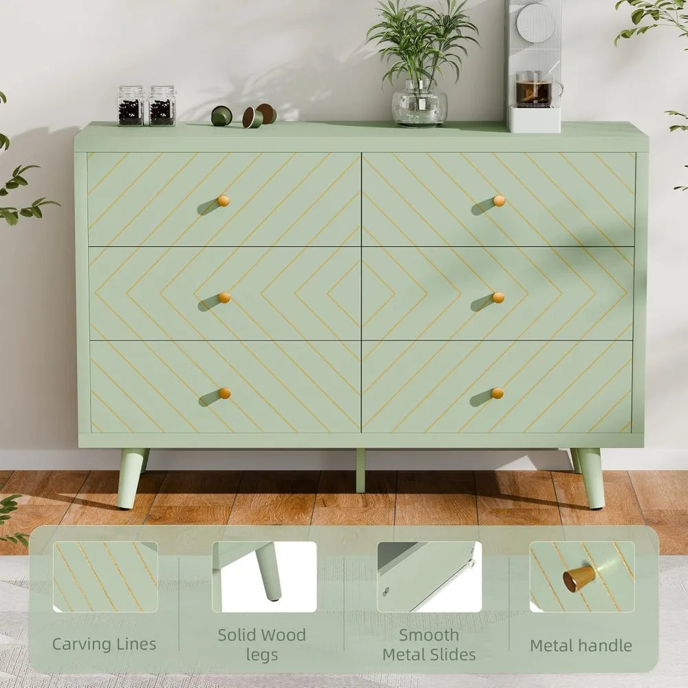Chengwei Modern 6 Drawer Dresser With TV Stand Storage