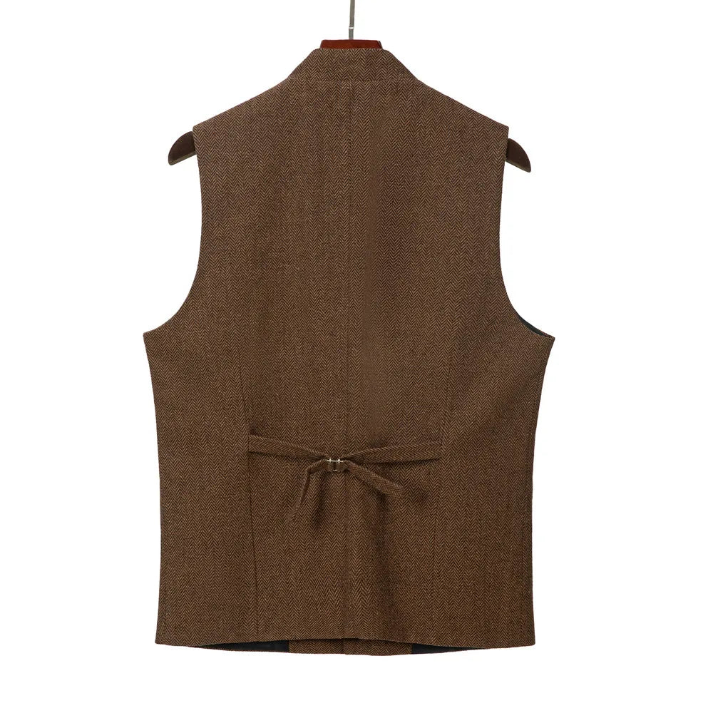 Herringbone Wool Sleeveless Waistcoat Men Slim Fit Wedding