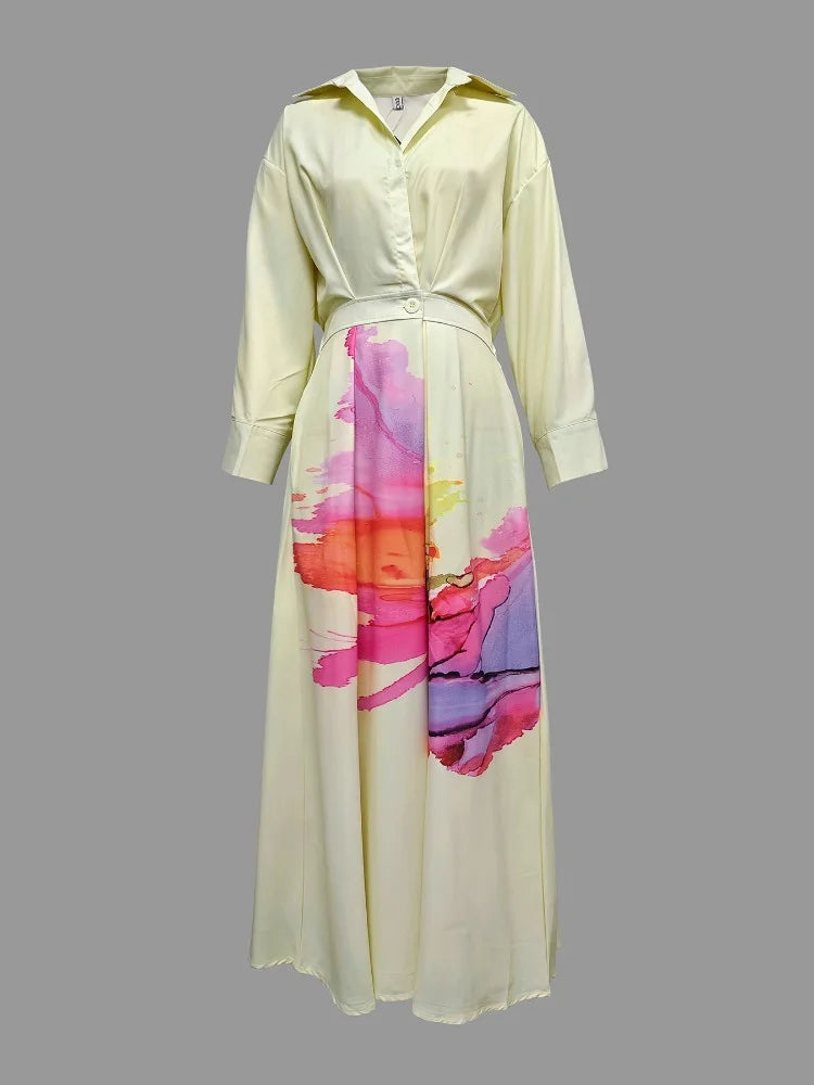 OSHOPLIVECN Floral Lapel Collar A Line Dress Women