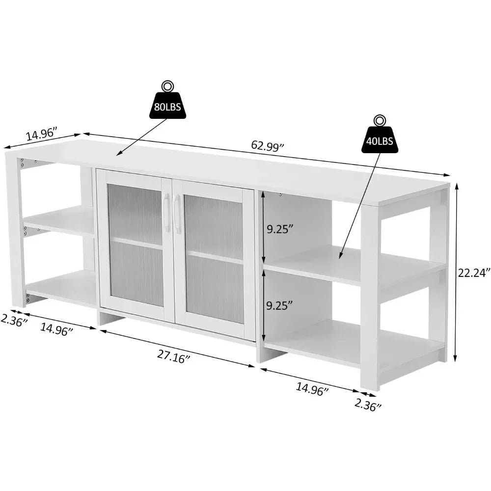 TV Stand Cabinet With 2 Doors And Open Cubby Storage
