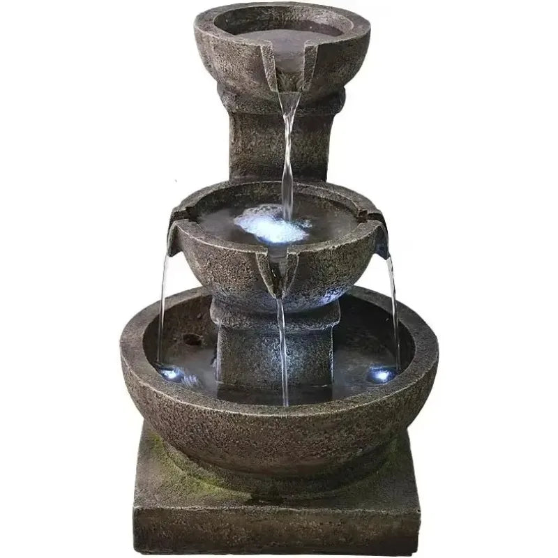 XMSJ Outdoor Waterfall Fountain for Garden with LED Lights