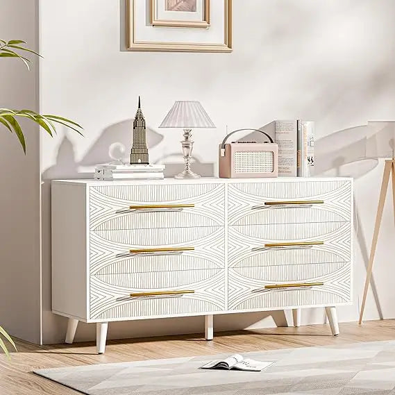 Chengwei Modern 6 Drawer Dresser With TV Stand Storage